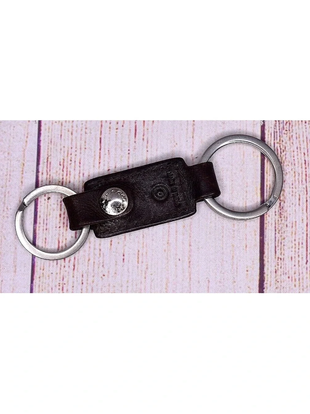 Coach Brown Leather Double Ring Valet Key Chain Key Fob